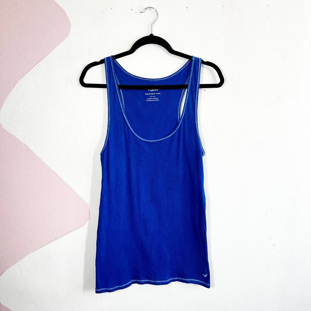 Abercrombie & Fitch Tank Top Womens‎ XL Blue Ribbed Y2K Long Fitted